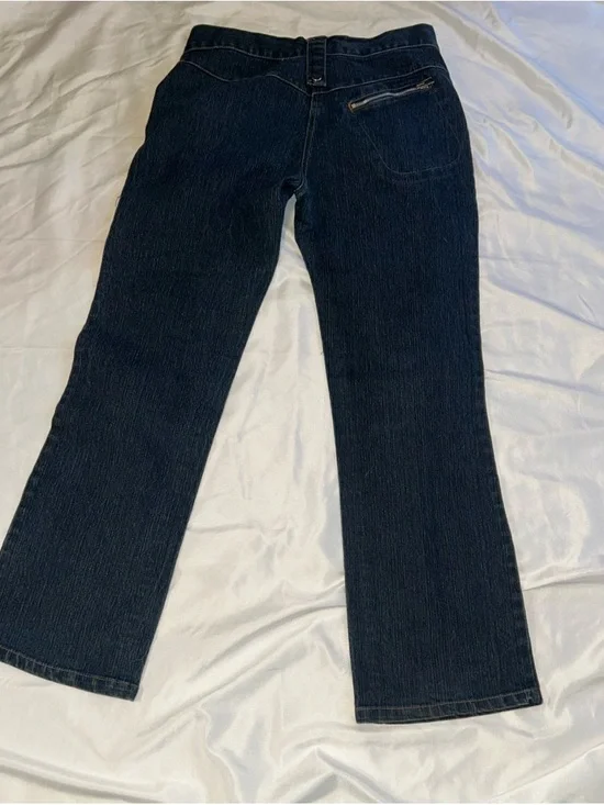 Erica Brooke Women's Dark Blue Flare Jeans with Zip Pocket Details - Picture 3 of 5